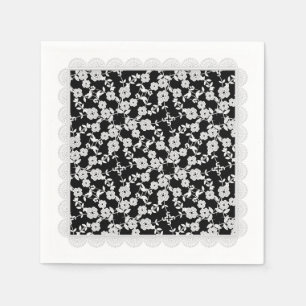 Blommigt Spray,Snöre-White-Black-PAPPER PARTY NAPK Pappersservett
