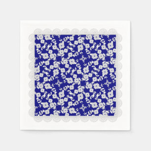 Blommigt SPray,Snöre-White-Blue-PAPPER PARTY NAPKI Pappersservett