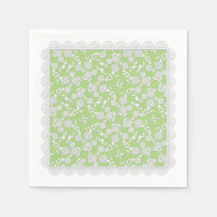 Blommigt SPray,Snöre-WHITE-VÅR GRÖNT-PAPPRA NAPKIN Pappersservett