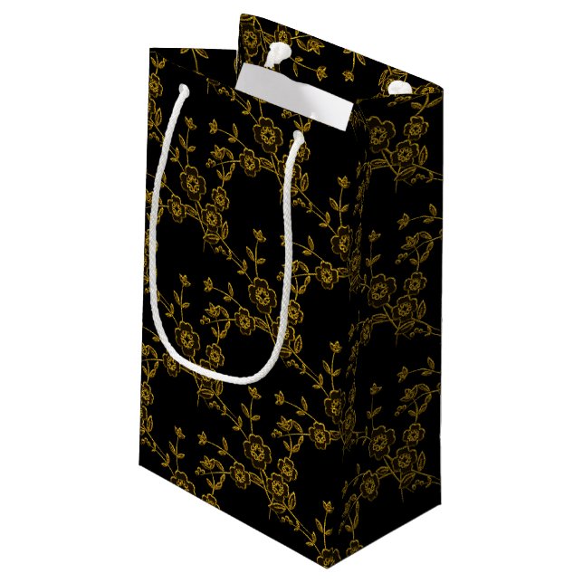 Blommigt Spray Stil 1, Black-Guld-GIFT BAG s (Baksidan Vinklad)