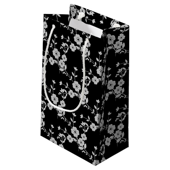Blommigt Spray Stil 1, BLACK-WHITE-GIFT BAG s (Baksidan Vinklad)