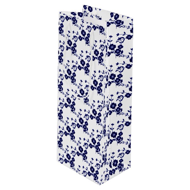 Blommigt Spray Stil 1, Blue-White-VIN GIFT BAG (Framsidan Vinklad)