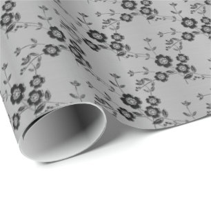 Blommigt Spray, Stil 1-SILVER-GIFT WRAPPING PAPPER Presentpapper