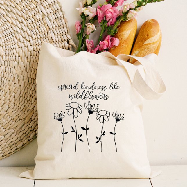 Blommigt Spread Kindness Tygkasse (Spread kindness like wildflowers! A pretty tote bag with a positive message.)