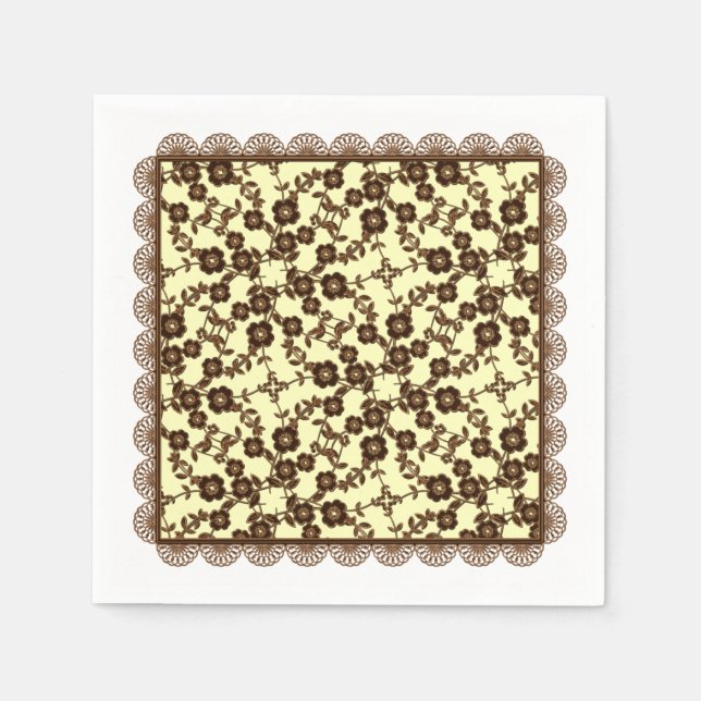 Blommigt Spreja,Snöre-BROWN-GULT LÄTT-PAPPRA NAPKI Pappersservett (Framsidan)