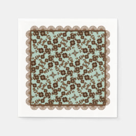 Blommigt Spreja,Snöre-BROWN-SEAFOAM-PAPPRA NAPKINE Pappersservett