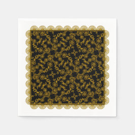 Blommigt Spreja,Snöre-GULD-BLACK-PAPPRA PARTY NAPK Pappersservett