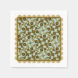 Blommigt Spreja,Snöre-GULD-SEAFOAM-PAPPRA NAPKINER Pappersservett