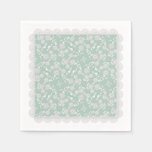 Blommigt Spreja,Snöre-VITE-SEAFOAM GREE-PAPPRA NAP Pappersservett
