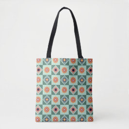 Blommigt Squares mönster Tote Bag Tygkasse