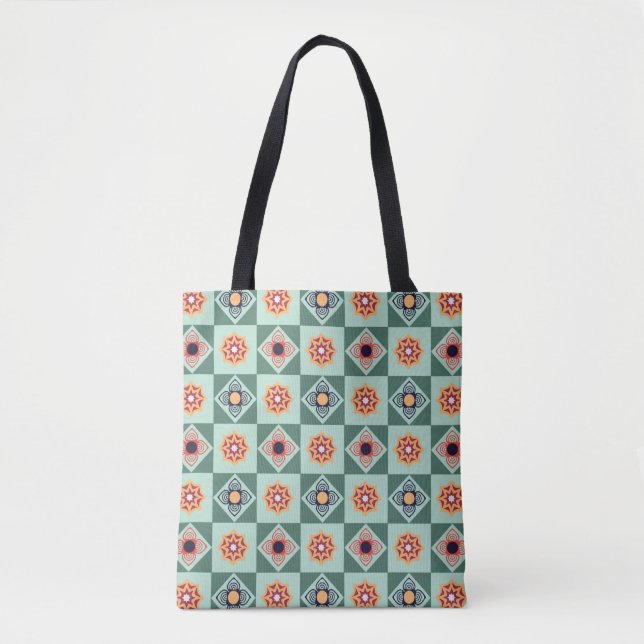 Blommigt Squares mönster Tote Bag Tygkasse (Framsida)