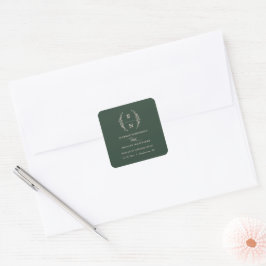 Blommigt Stacks Initialer Monogram Bröllop Fyrkantigt Klistermärke