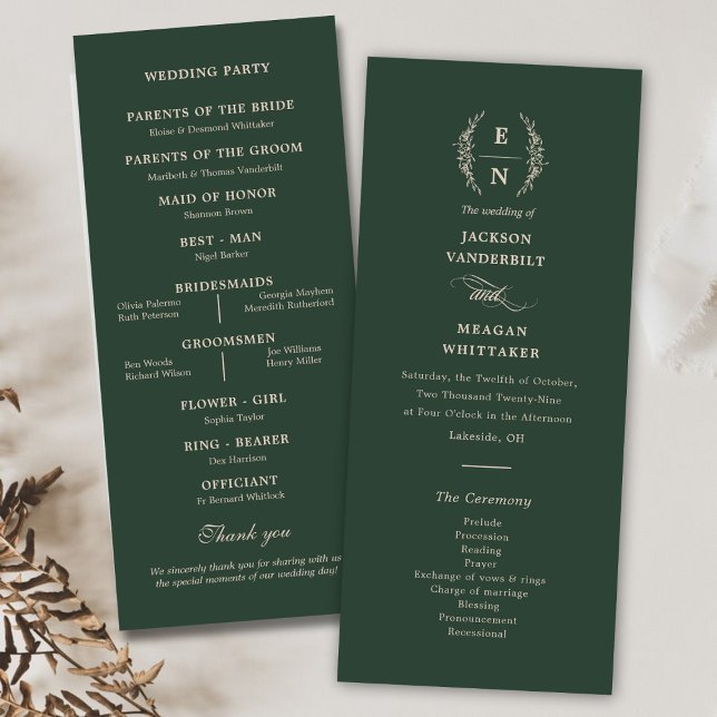 Blommigt Staplad Monogram Initialer Bröllop Program (Floral Stacked Monogram Initials Wedding Program)