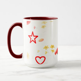 Blommigt Star & Heart Mugg - Bright Solros & Red