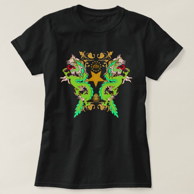 Blommigt Star i flygande Dragon Gilded T Shirt (Design framsida)