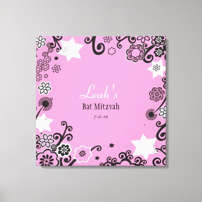 Blommigt Star of David Bat mitzvah Sign-In Board Canvastryck (Framsida)