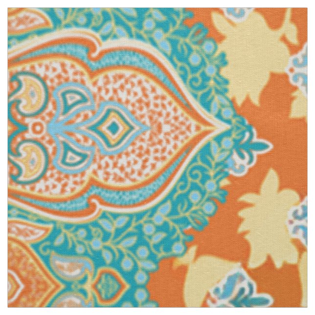 Blommigt Star Textile | Orange Paisley Fabric Art Tyg (Prov)
