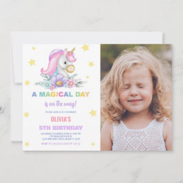 Blommigt Stars Unicorns-foto från födelsedagsinbju Inbjudningar