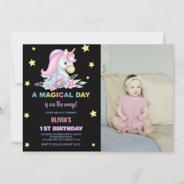 Blommigt Stars Unicorns-foto från födelsedagsinbju Inbjudningar
