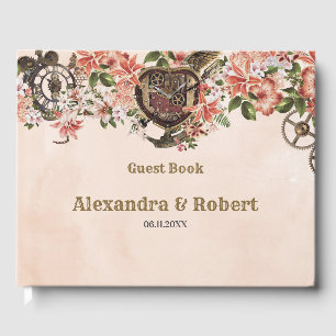 Blommigt Steampunk Bröllop Guest Bok