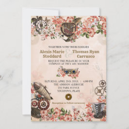Blommigt Steampunk bröllopsinbjudan Inbjudningar