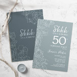 Blommigt Steel Blue Botanical Surprise 50:e födels Inbjudningar<br><div class="desc">Enkel marin och grått-blå överraskning 50:e födelsedagsfest inbjudan. Minimalistisk modern design i skifferdammig blått med botaniska accenter och typsnitt för typsnitt. Stålblått och vit feminin blommigt inbjudan-perfekt för en snyggt överraskas kvinnor dagen firande. Kan anpassas till vilken ålder som helst.</div>