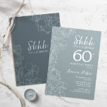 Blommigt Steel Blue Botanical Surprises 60:e födel Inbjudningar<br><div class="desc">Enkel marin och grått-blå överraskning 60:e födelsedagsfest inbjudan. Minimalistisk modern design i skifferdammig blått med botaniska accenter och typsnitt för typsnitt. Stålblått och vit feminin blommigt inbjudan-perfekt för en snyggt överraskas kvinnor dagen firande. Kan anpassas till vilken ålder som helst.</div>