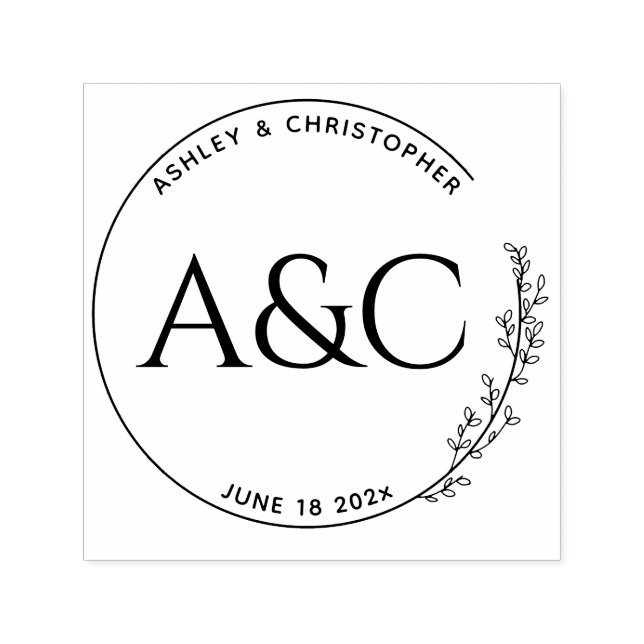 Blommigt Stem Bröllop Initial Självfärgande Stämpel (Design)