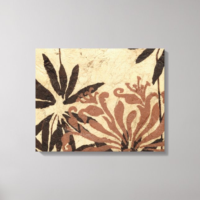 Blommigt Stencil-design med Tawny Löv Canvastryck (Framsida)