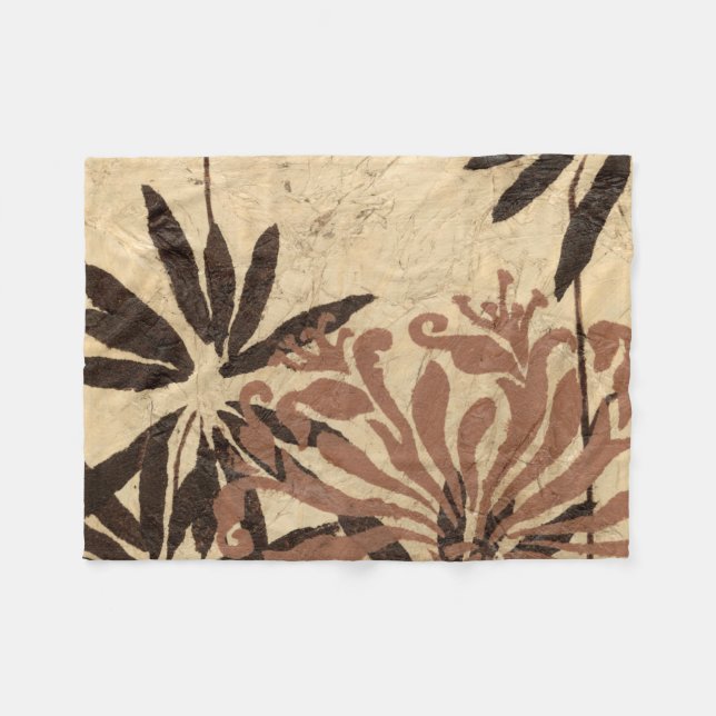 Blommigt Stencil-design med Tawny Löv Fleecefilt (Framsidan (Horisontell))