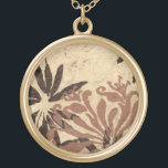 Blommigt Stencil-design med Tawny Löv Guldpläterat Halsband<br><div class="desc">Denna stencildesign av blommigt löv med en tafnyfärgning har en rustik tittar bakgrund,  ge att det känns som en vintage. En Jennifer Goldberger-original,  den här utskriften skulle ge en fantastisk till någon som har den här biets roliga känsla!</div>