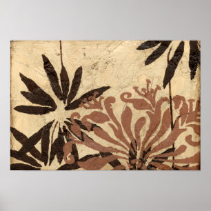 Blommigt Stencil-design med Tawny Löv Poster