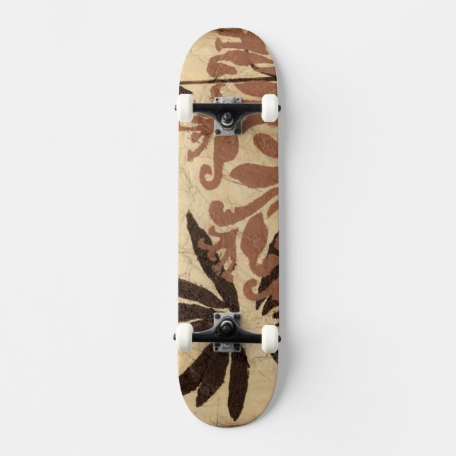 Blommigt Stencil-design med Tawny Löv Skateboard Bräda 20 Cm (Framsida)