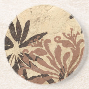 Blommigt Stencil-design med Tawny Löv Underlägg Sandsten