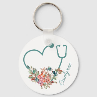 Blommigt Stethoscope Heart Caregiver Nurse Doktor Nyckelring