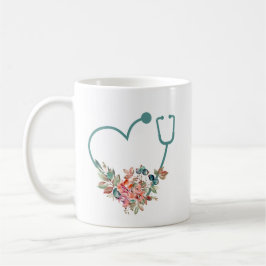 Blommigt Stethoscope Heart Medical Nurse Caregiver Kaffemugg
