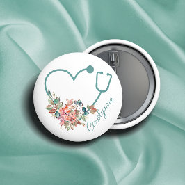 Blommigt Stethoscope Heart Medical Nurse Caregiver Knapp