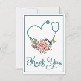 Blommigt Stethoscope Heart Nurse Doktor Caregiver Tack Kort