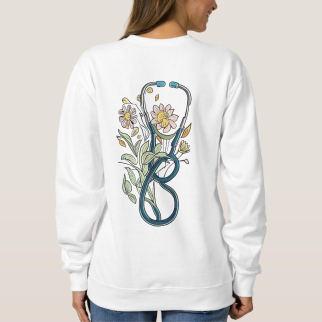 Blommigt Stethoscope Sweatshirt T Shirt (Baksida)