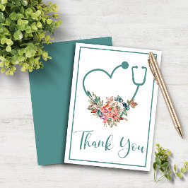 Blommigt Stetoscope Heart Tack Kort