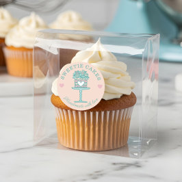 Blommigt Stil Bakery Cake & stand Logotyp  Rosa Runt Klistermärke