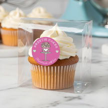 Blommigt Stil Bakery Cake & stand Logotyp Rosa