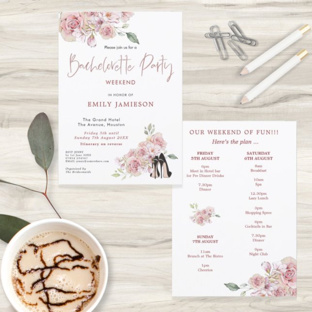 Blommigt Stilettos Helg Itinerary bachelorette Inbjudningar (Skapare uppladdad)