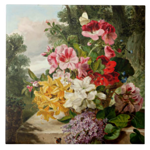 Blommigt still Life, bra konsmålning Kakelplatta