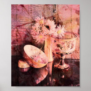 Blommigt still Life Rosa Grunge Poster