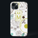 Blommigt Stollig Monogram iPad Air Case<br><div class="desc">Anpassade iPad-väska med vit,  blå och chartreuse blommönster chevron mönster och kartreuse märkre och monogram. Detta finns i olika typer av färg och caseser och sleever.</div>
