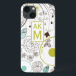 Blommigt Stollig Monogram iPad Air Case<br><div class="desc">Anpassade iPad-väska med vit,  blå och chartreuse blommönster chevron mönster och kartreuse märkre och monogram. Detta finns i olika typer av färg och caseser och sleever.</div>