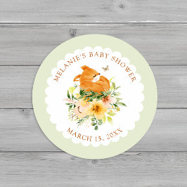 Blommigt Storybook Fox Baby Shower Kuvert Seals Runt Klistermärke