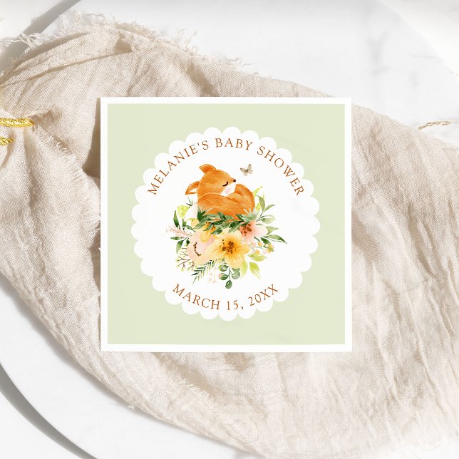 Blommigt Storybook Fox Baby Shower Napkins Pappersservett (Skapare uppladdad)