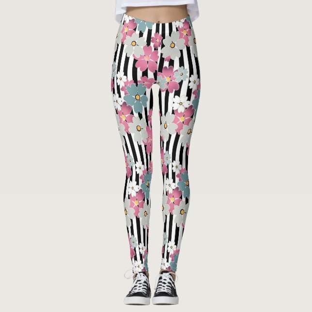 Blommigt, strimlad leggings (Framsida)
